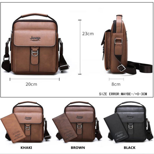 JEEP BULUO Brand New High Quality Leather Crossbody Bags For Men Man's Shoulder Messenger Bag Business Casual Fashion Tote Bag