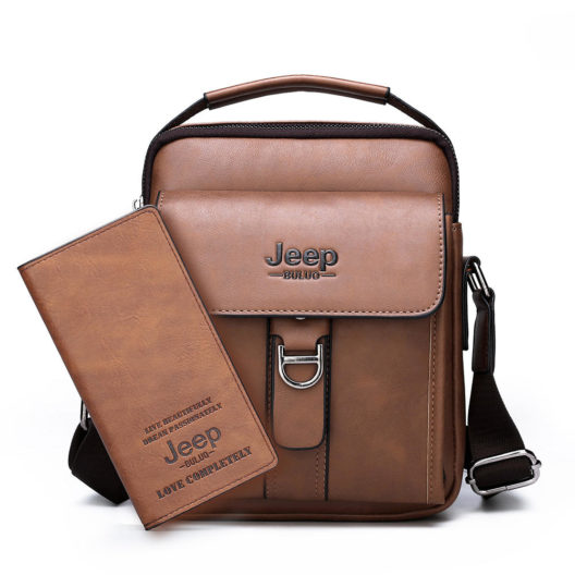 JEEP BULUO Brand New High Quality Leather Crossbody Bags For Men Man's Shoulder Messenger Bag Business Casual Fashion Tote Bag
